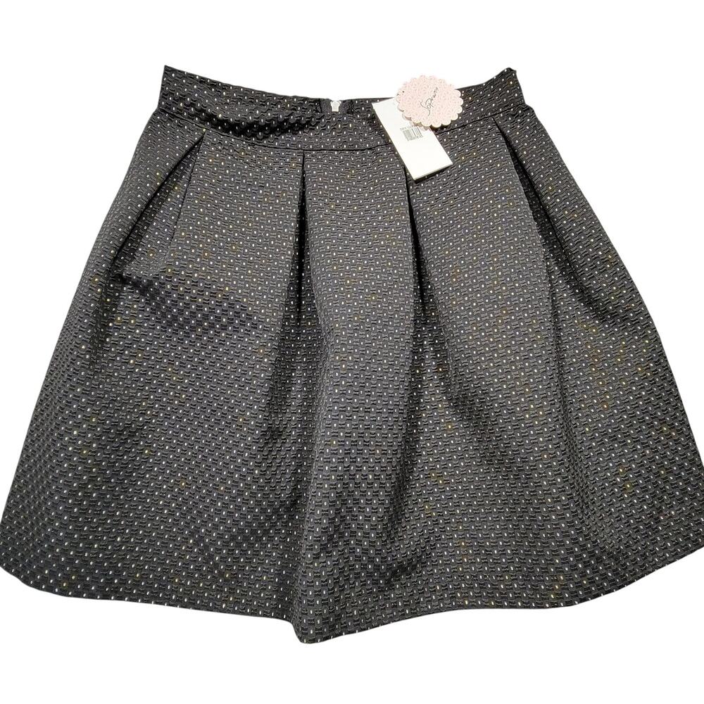 Soprano Black Mini Skirt NEW $49 Gold Polka Dot Pleated Lined Zip Women's Size M
